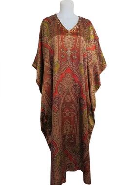 Sante Satin Kaftan Paisley Embellished NWT One Size Boho Art to wear